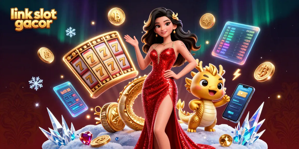 Experience the excitement of link slot gacor with floating slot reels and a welcoming Asian lady in a dazzling gown.