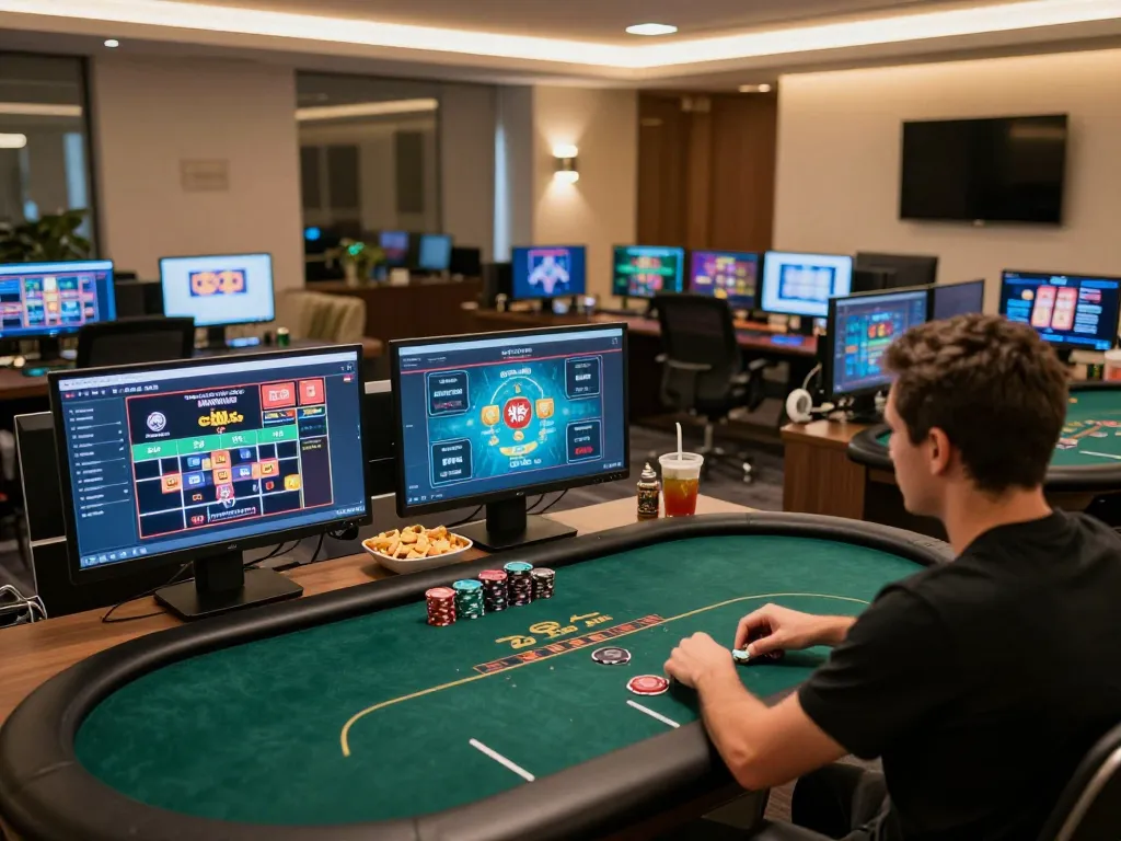 Engaging in strategic online poker gameplay on 888New's platform with multiple screens visible.