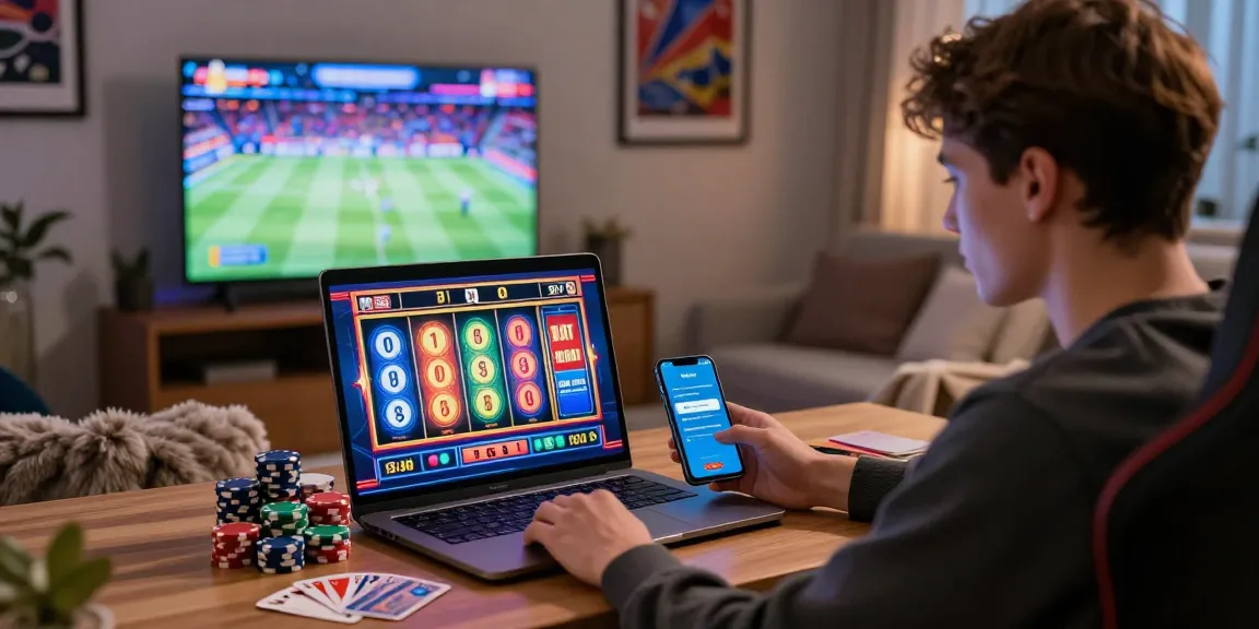Engaging online gaming setup at mpocash.net with bright graphics, poker chips, and live sports.