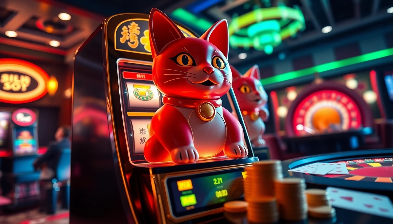 Play the demo slot Lucky Neko with immersive visuals in an exciting casino setting.
