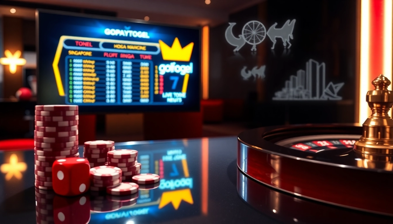 Gopaytogel online betting interface displaying fast transactions and secure gaming features with poker chips and dice