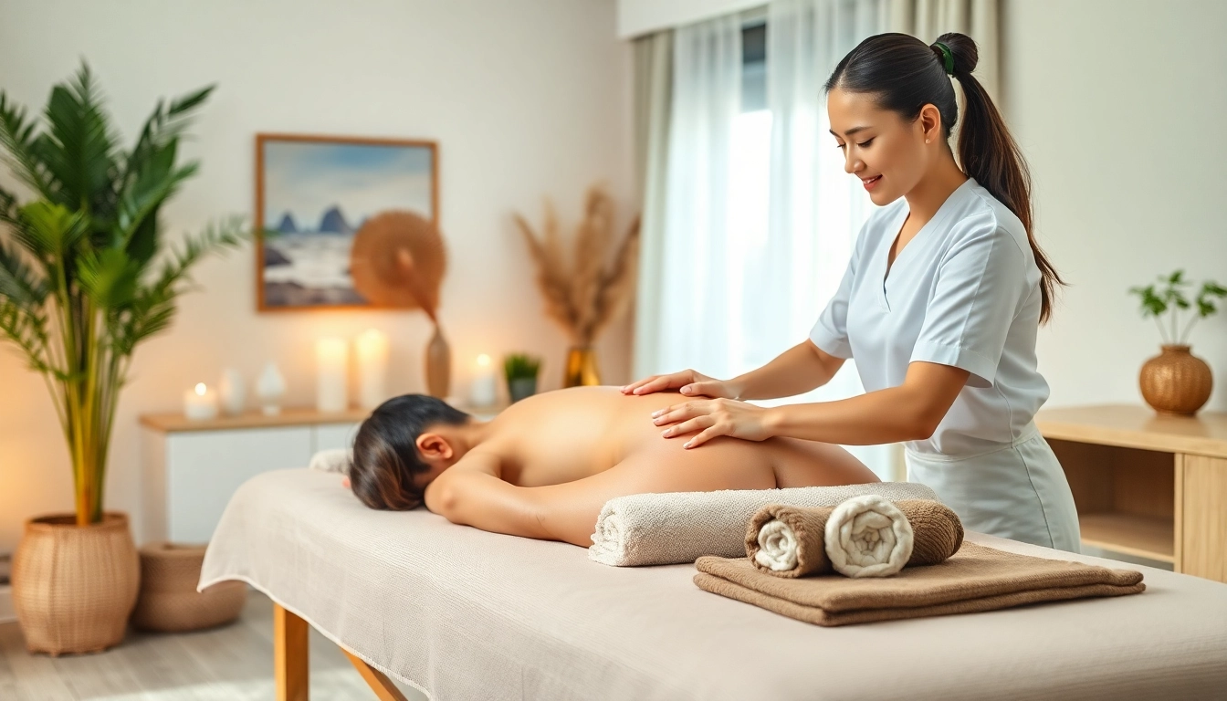 Relaxing home scene showcasing 평택출장마사지 therapy with a young female therapist and a client.