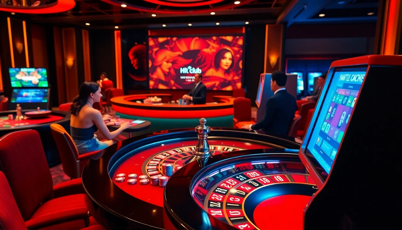 Hit club casino scene showcasing players engaging at a roulette table with a live dealer.